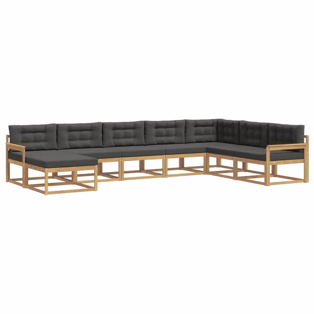 Set di divani da esterno a L vidaXL in legno di acacia con cuscini, Bianco, Antracite e Marrone – 2