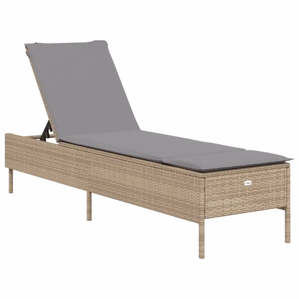 Lettino prendisole vidaXL in polyrattan beige e grigio con cuscini regolabili per giardino – 2