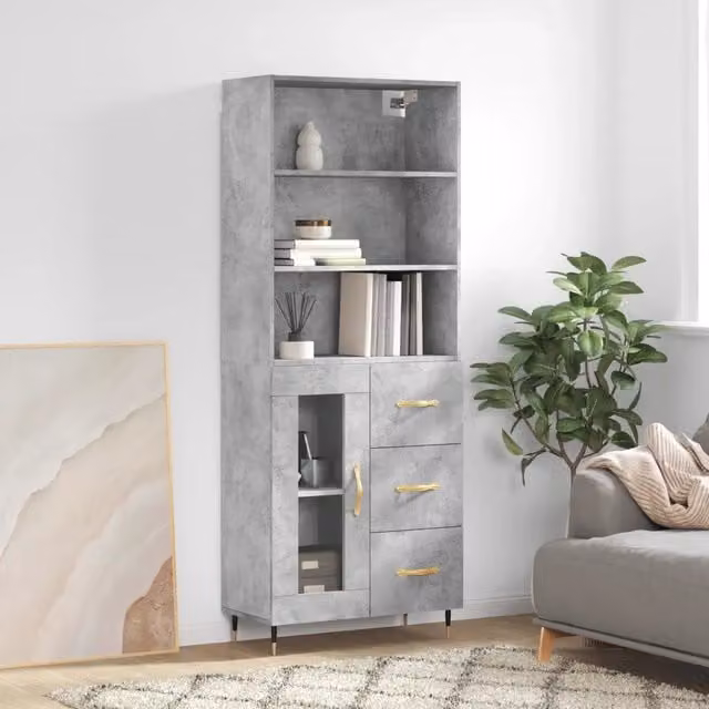 Credenza moderna vidaXL in legno e metallo, colore grigio, L: 69,5 cm, P: 34 cm, H: 180 cm