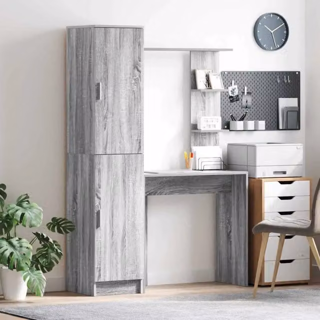Set di scrivania con scaffale per ufficio casa vidaXL, Grigio, L/P/H: 168 x 113,5 x 43,57 cm – 1
