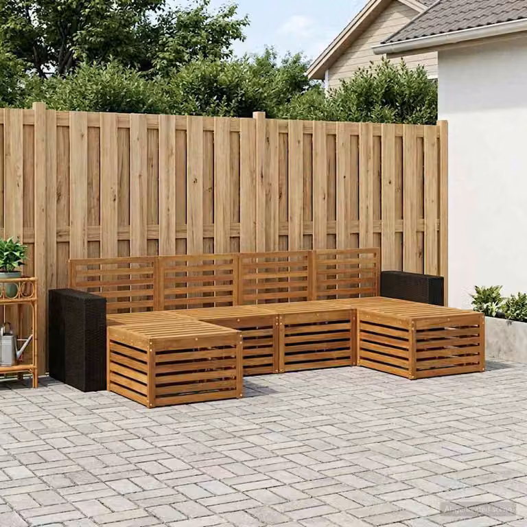 Set di divani da esterno vidaXL 6 pz in legno di acacia marrone con cuscini inclusi, design moderno a L per giardino e terrazza