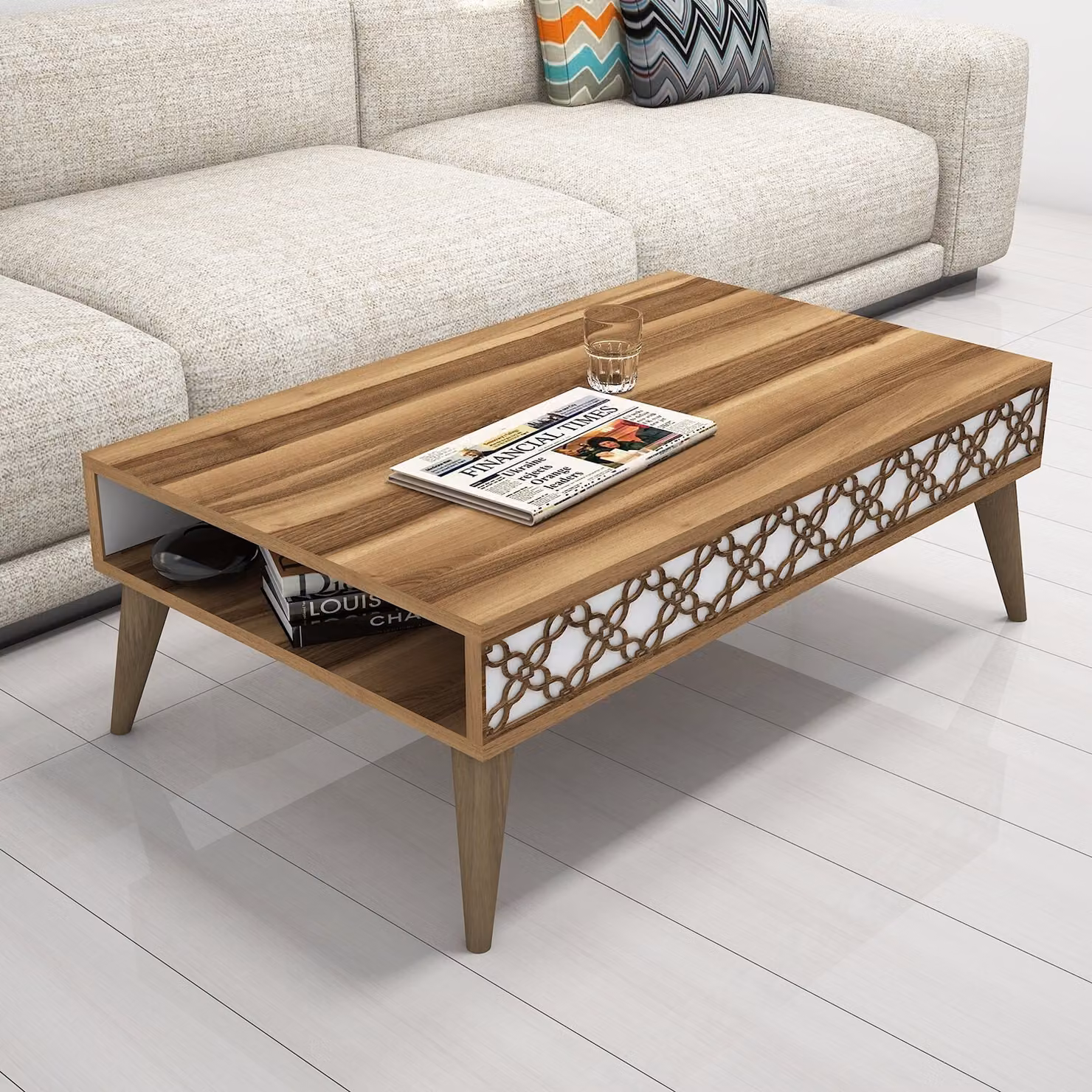 Skye Decor, City - Noce, Bianco, Tavolino, Noce, 100% PANNELLI DI PARTICELLE RIVESTITI IN MELAMMINA, 105 x 60 x 36,6 cm