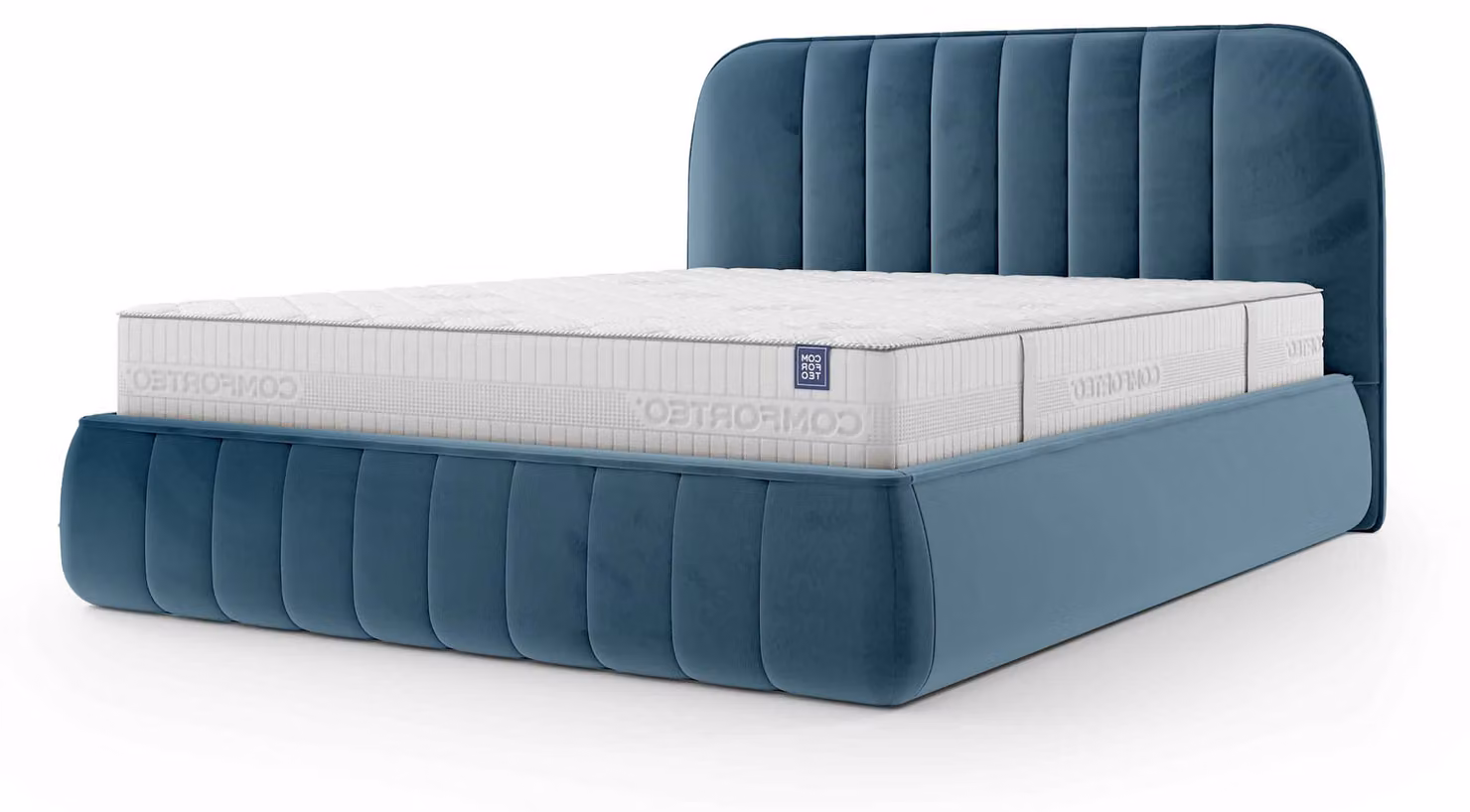 Letto imbottito con contenitore Carla, colore "Nordischer Ozean", dimensioni 160 x 200 cm