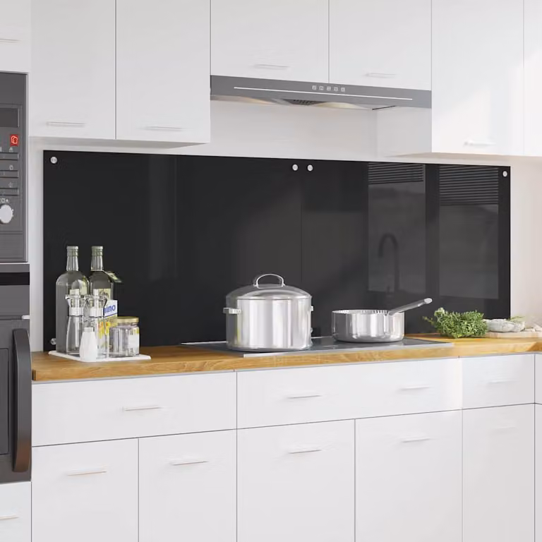 Set di 2 schienali da cucina vidaXL in vetro temperato nero, L 90 cm x H 60 cm