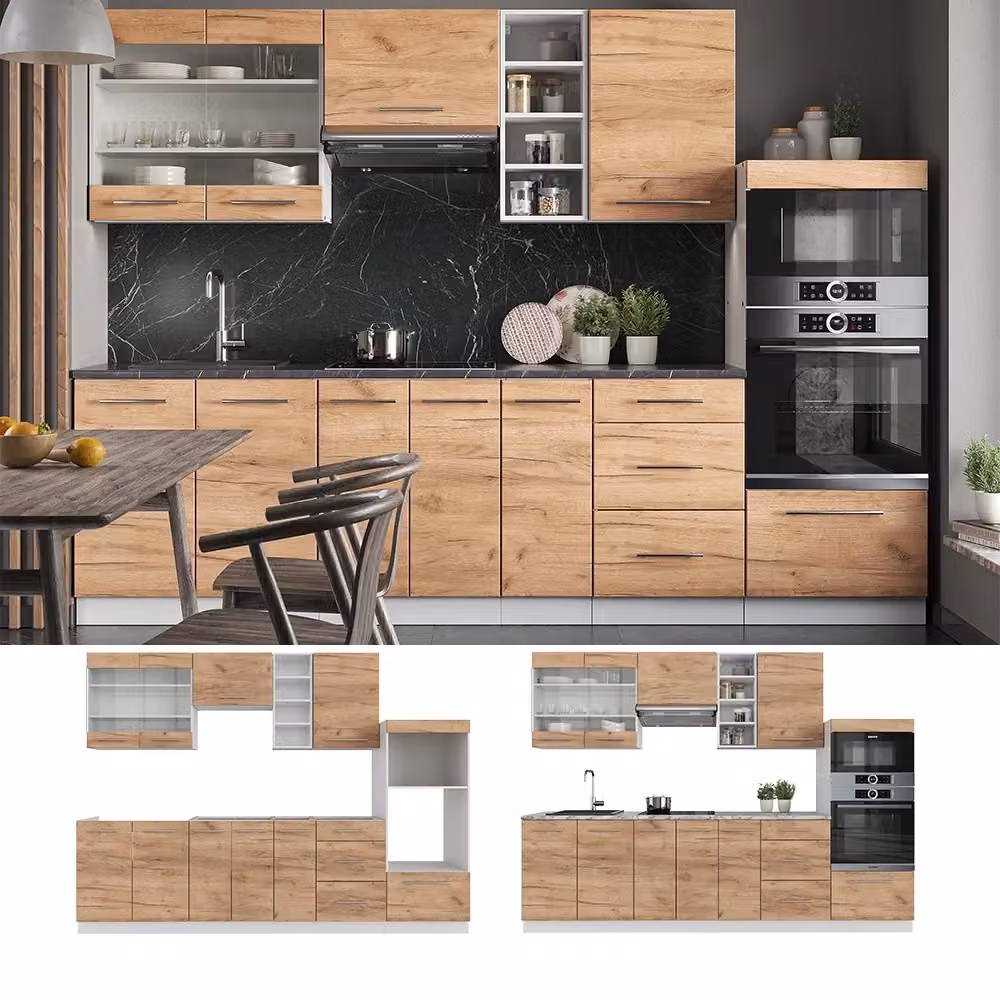 Cucina componibile moderna Fame-Line Vicco in rovere e bianco con piano in marmo, Larghezza: 280 cm – 2