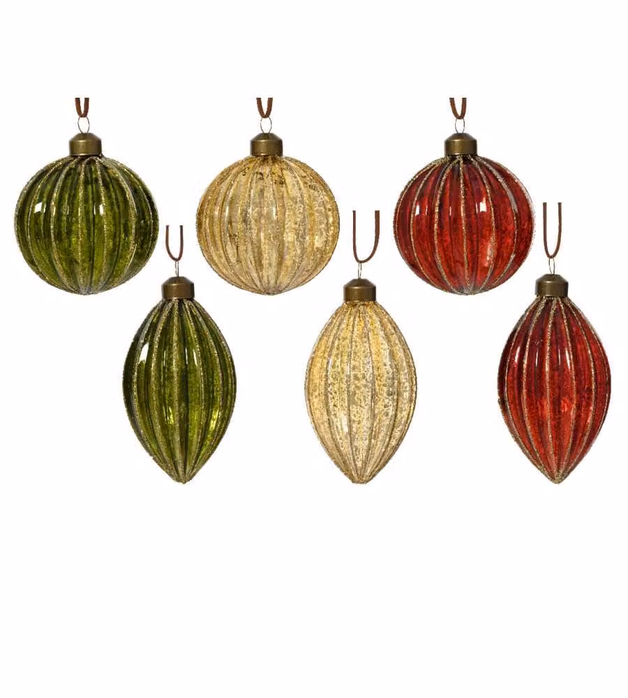 Decoris Pallina di Natale in Vetro - Linee Glitterate - 8cm