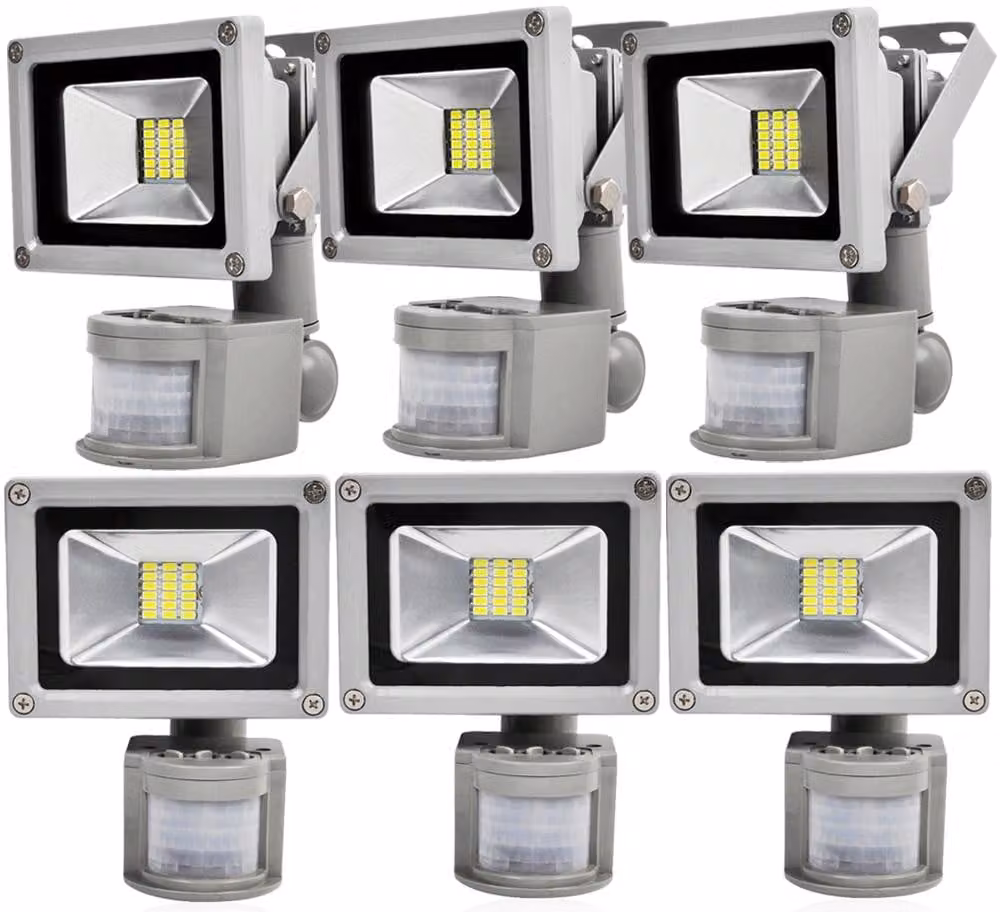 6pcs 20W LED faretto proiettore proiettore all'aperto con rilevatore di movimento, Greenmigo bianco freddo parete faretto IP65 impermeabile luce diurna bianco