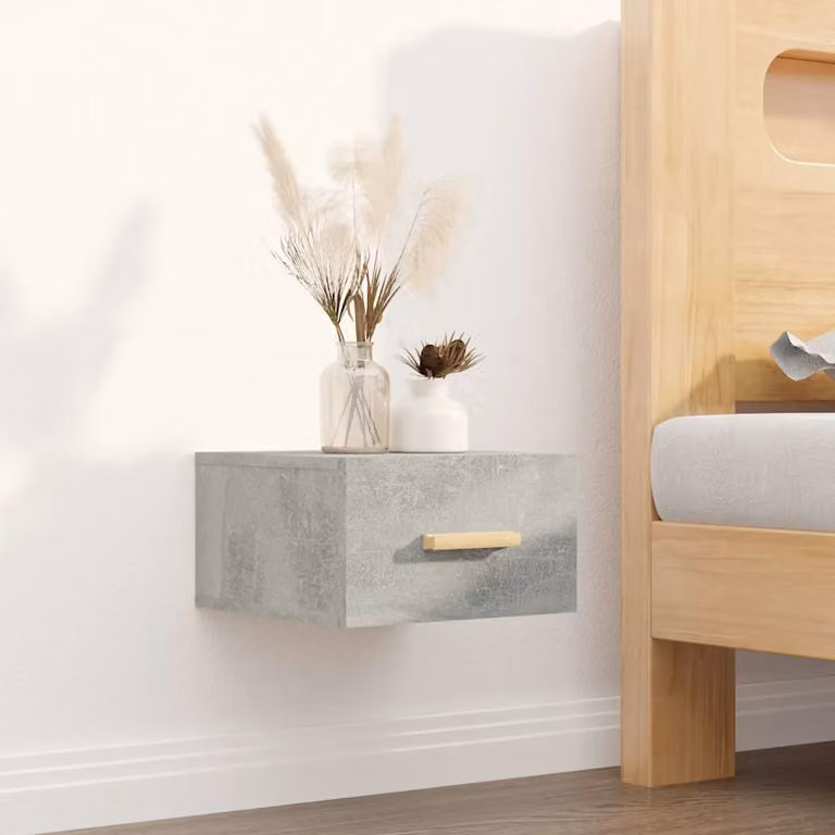 Comodino a muro vidaXL in legno grigio cemento L 35 cm x P 35 cm x H 20 cm