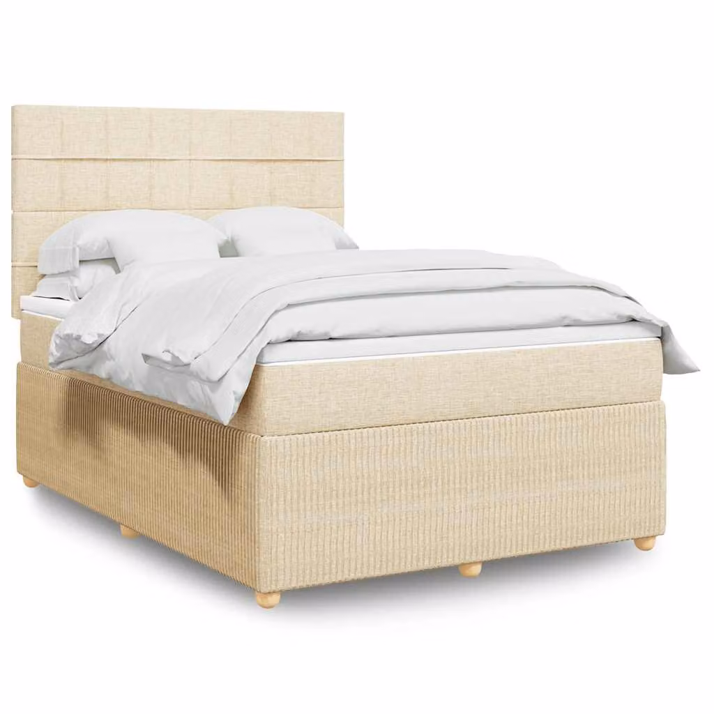 vidaXL Giroletto a Molle con Materasso Ibrido in Tessuto Beige e Bianco L/P/H: 160 x 200 cm