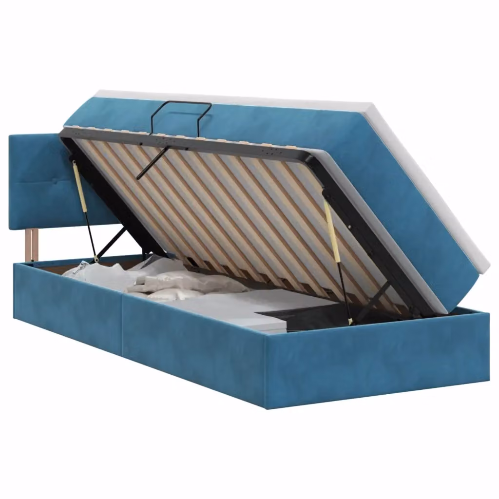 Letto con Contenitore Moderno vidaXL in Velluto Blu con Base Lift Up L 90 x P 200 cm – 2