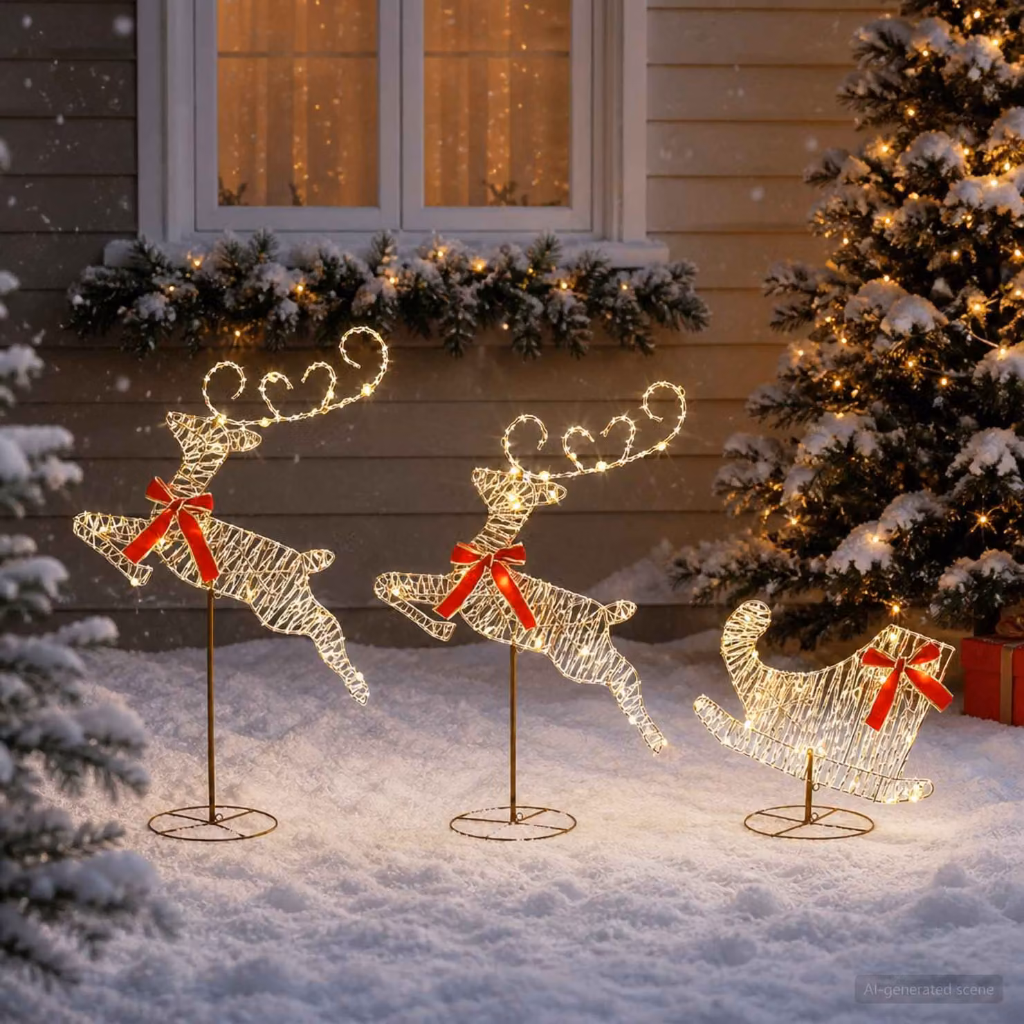 vidaXL Renna di Natale con slitta 3 pz 72 LED Bianco caldo