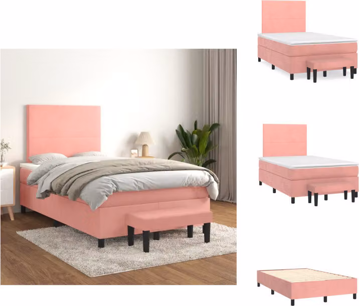 vidaXL Letto a molle con materasso rosa 120x200 cm in velluto - Letti & Reti