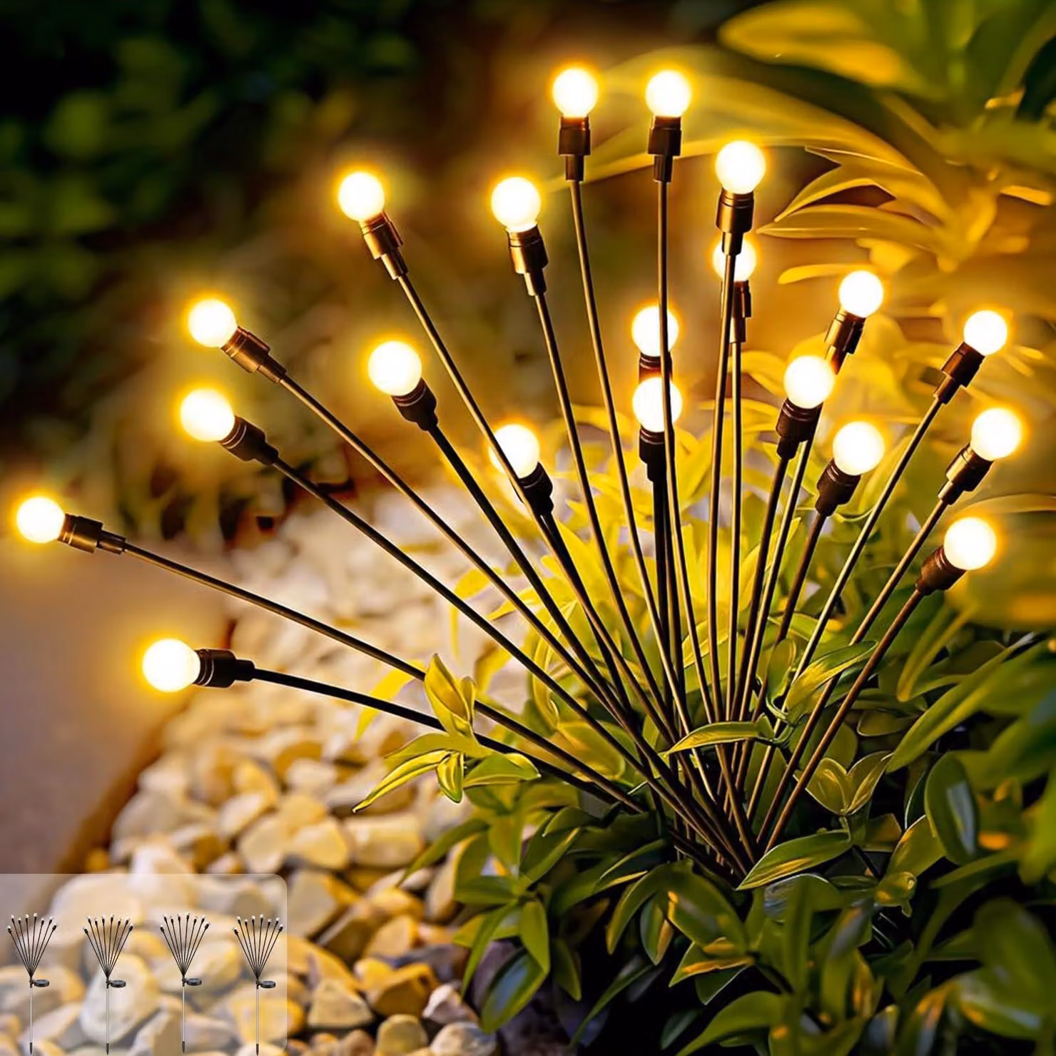 Lampade solari da giardino, confezione da 4 pezzi, con 8 LED, luce bianco caldo, impermeabili, per uso esterno