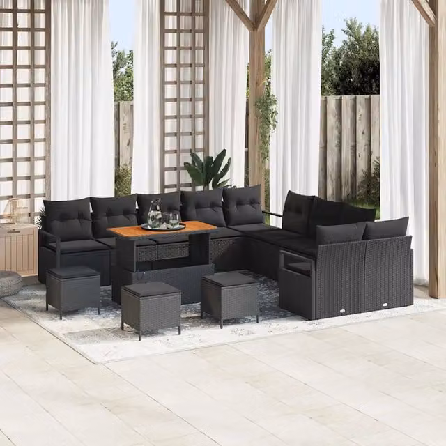 Set Divano da Giardino Moderno vidaXL a Forma a U con Cuscini e Tavolino Nero – 1