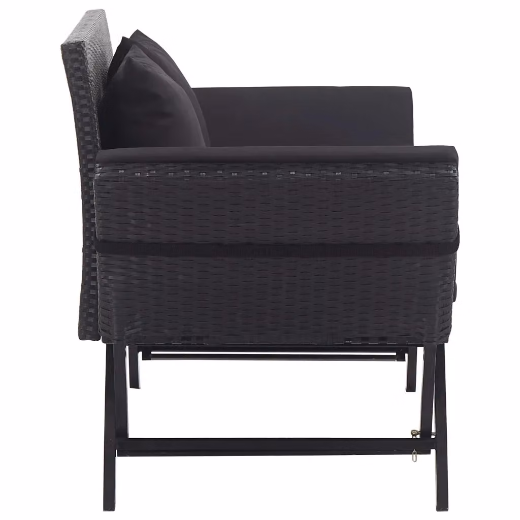 Panchina da giardino moderna vidaXL in polyrattan nero con cuscini e braccioli L: 176 cm – 2