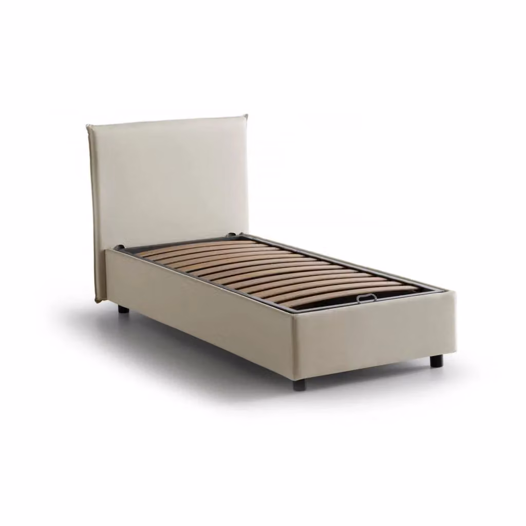 Letto singolo contenitore Alder di Talamo Italia con rivestimento in tessuto beige, adatto per materasso 90x200 cm – 2
