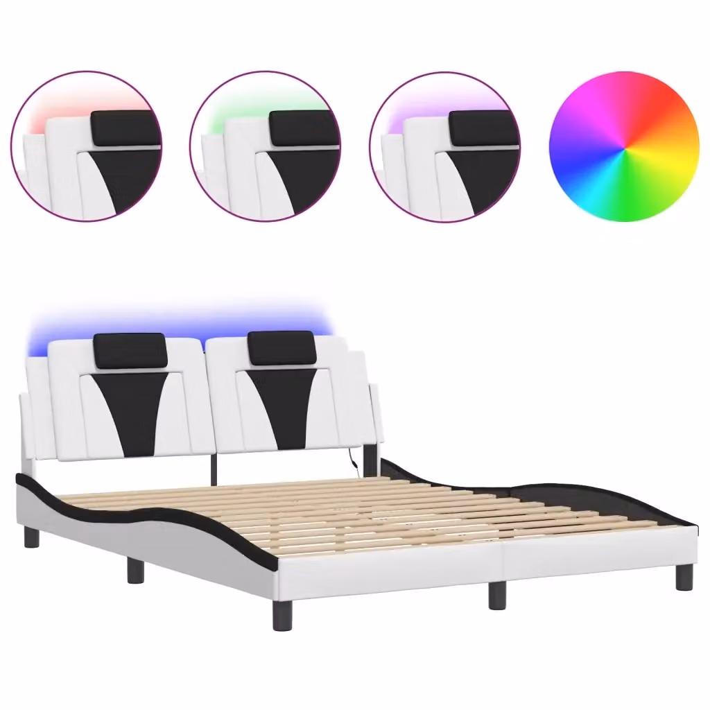 vidaXL Giroletto Viana con LED e porta USB, Bianco e Nero, L 160 x P 200 cm – 2