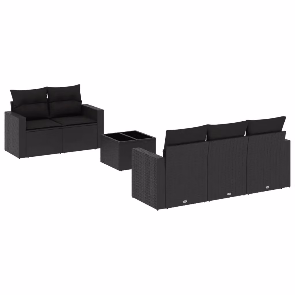 Set Divano da Giardino vidaXL 6 pz a L in Polyrattan Nero con Cuscini e Tavolino da Esterno – 2