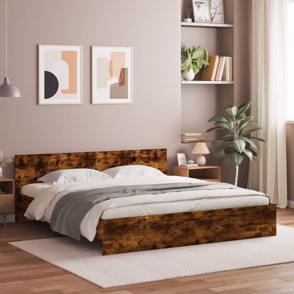 Giroletto con Testiera vidaXL in Rovere Fumo Marrone L/P/H: 160 x 200 x 100 cm – 1