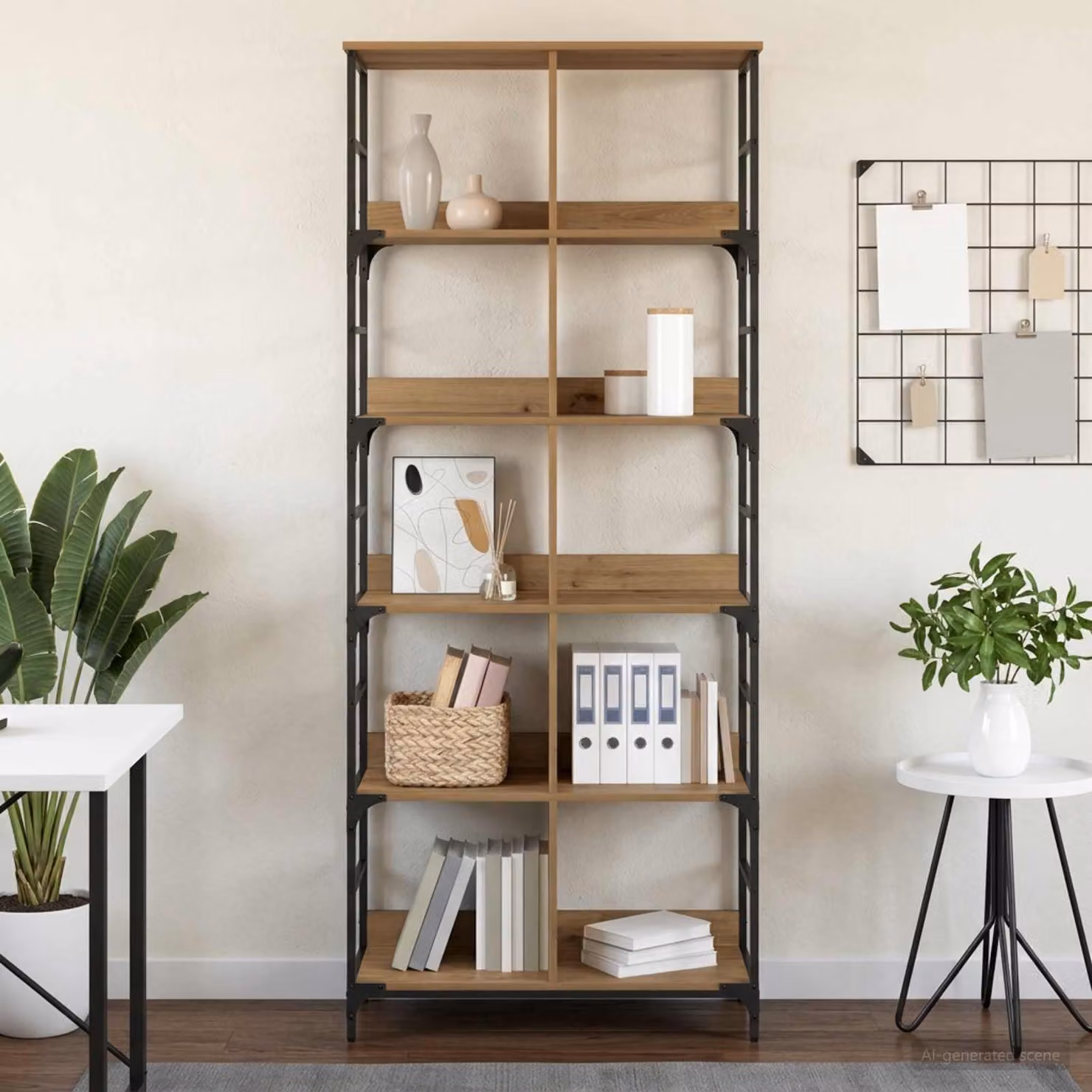 Libreria moderna vidaXL a 4 livelli in metallo e MDF marrone L: 78,5 cm, P: 33 cm, H: 188,5 cm
