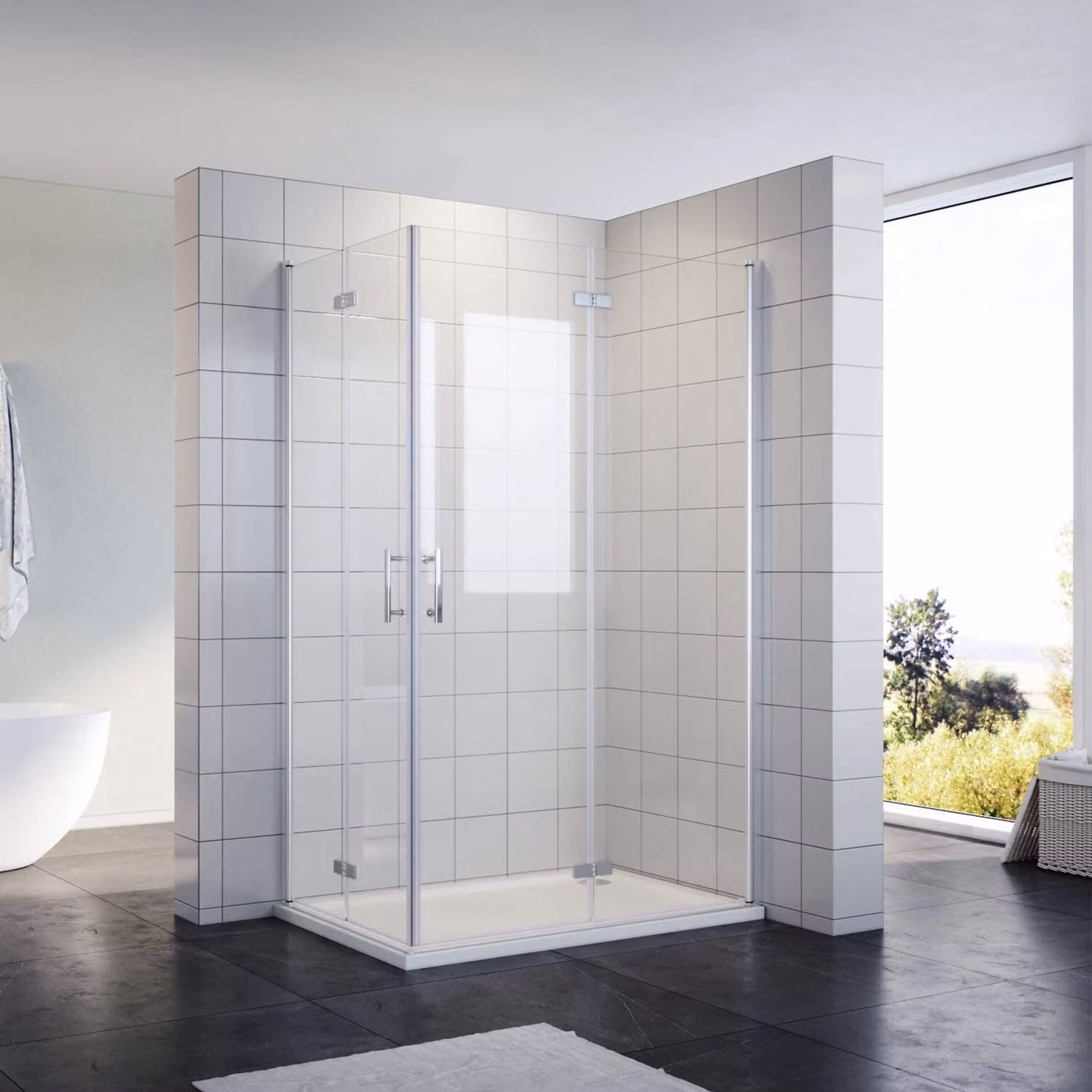 Cabina doccia 100x80cm Altezza: 195cm Doccia in nano vetro Cabina doccia ad angolo con porta a battente Bagno doccia ad angolo Porta a battente Porta a soffietto Porta a battente a libro