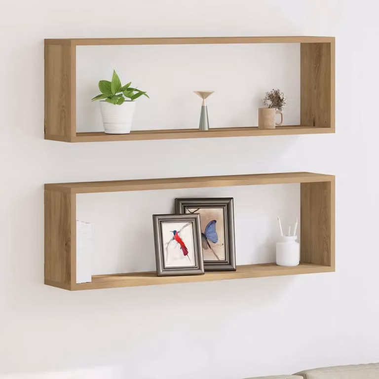 Set di 2 scaffali da parete moderni vidaXL in legno color marrone, L: 80 cm, P: 26 cm, H: 15 cm