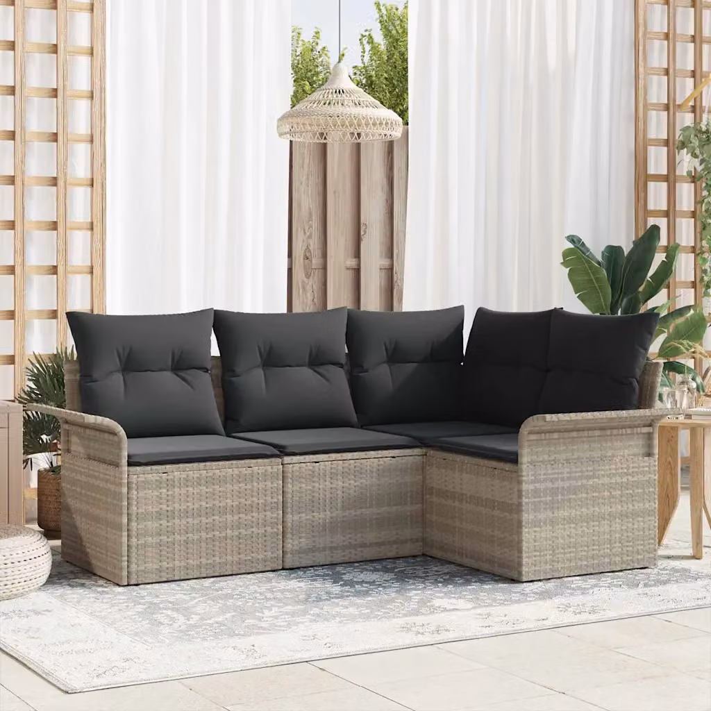 Set Divano da Giardino a L vidaXL Grigio con Cuscini e Struttura in Metallo e Polyrattan – 1
