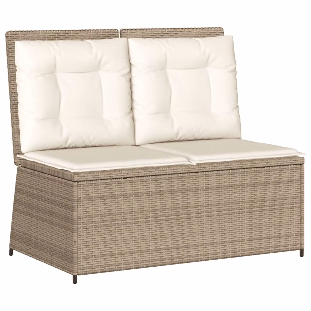 Panca Reclinabile da Giardino con Cuscini Beige in Polyrattan