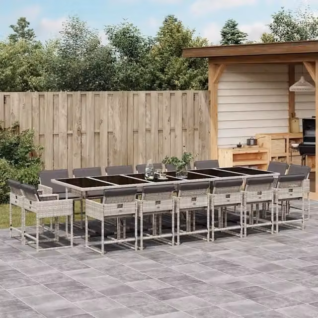 Set da pranzo da giardino vidaXL in polyrattan e vetro con cuscini, colore grigio antracite – 1