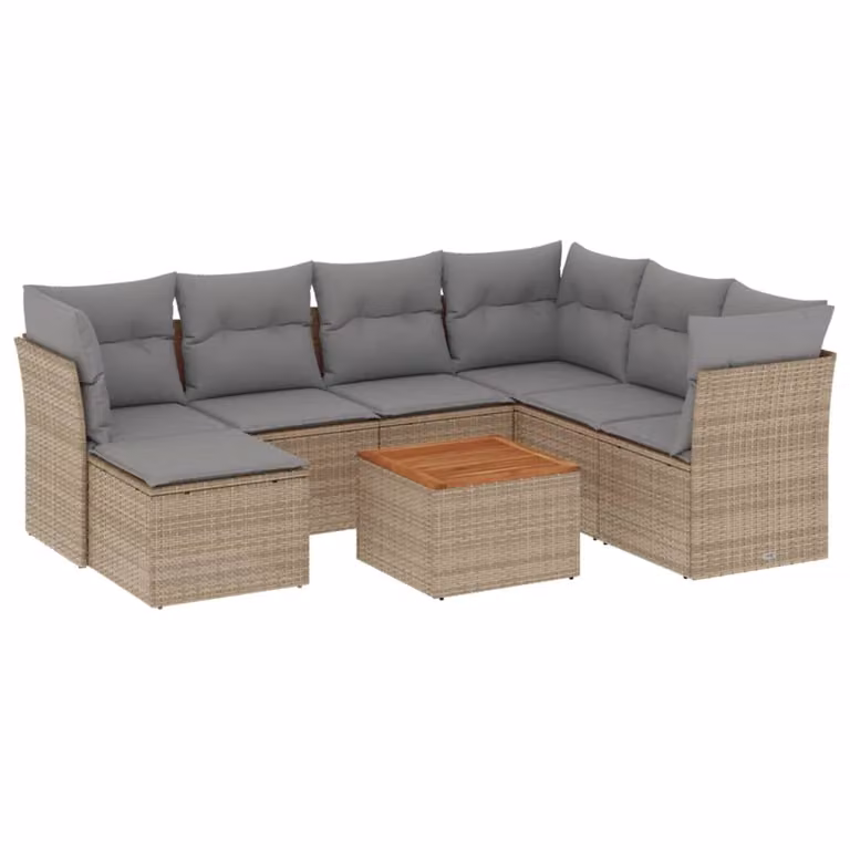 Set Divano da Giardino 8 pz con Cuscini Beige Misto Polyrattan
