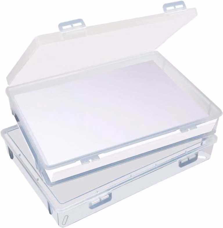 Contenitori trasparenti con coperchio, 2 pezzi, dimensioni 32 x 22 x 5 cm, ideali per documenti