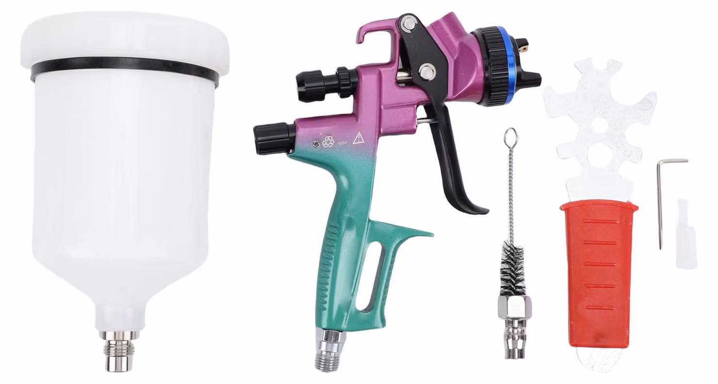 Set di pistole a spruzzo HVLP, dispositivo di verniciatura professionale per mobili, progetti artistici su pareti e lavori di pittura, con contenitore da 600 ml e ugello da 1,3 mm