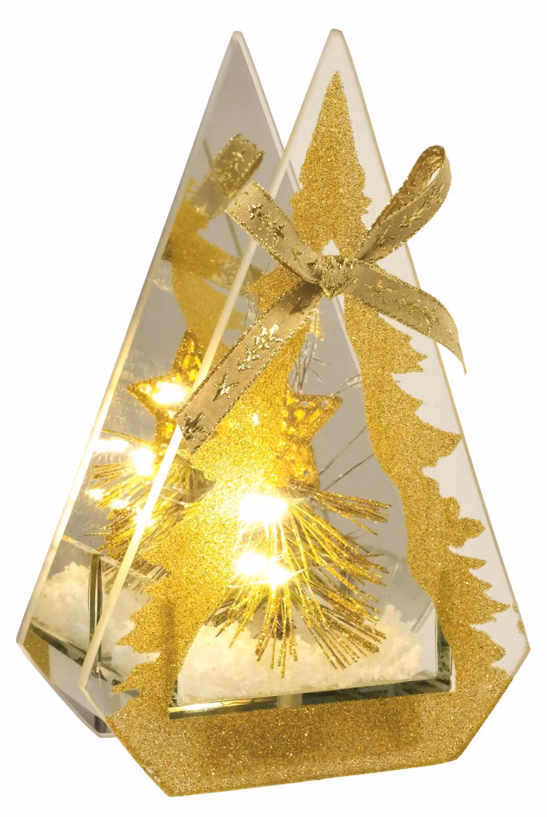 Mini albero di Natale decorativo in vetro, 20 cm, con neve artificiale, effetto 3D, color oro