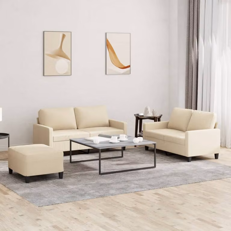 Set di divani 3 pezzi vidaXL in tessuto beige con cuscini per soggiorno in stile moderno