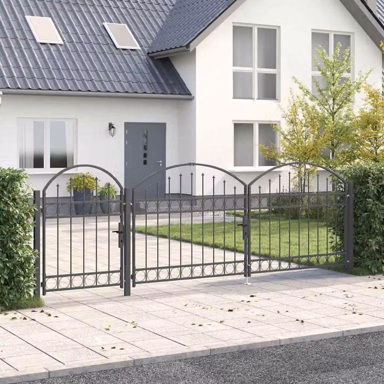 Maison Exclusive - Cancello da giardino con parte superiore ad arco, modello ASSEN, 4 x 1,25 m, acciaio grigio