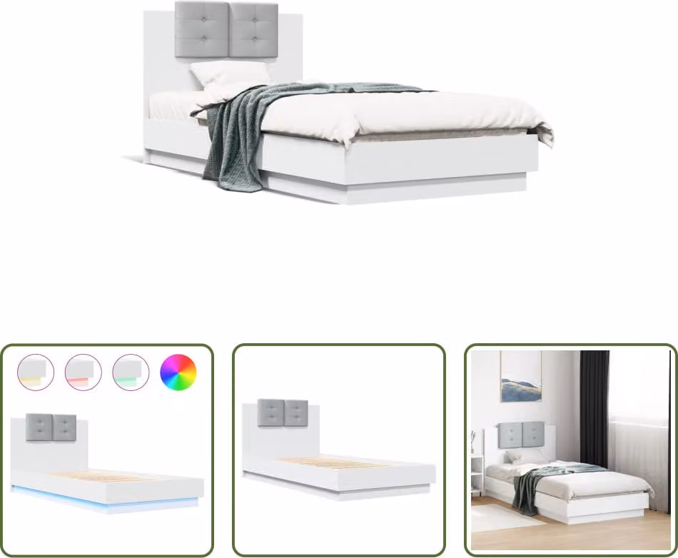 The Living Store Struttura letto con testiera e luci LED bianche 75x190 cm