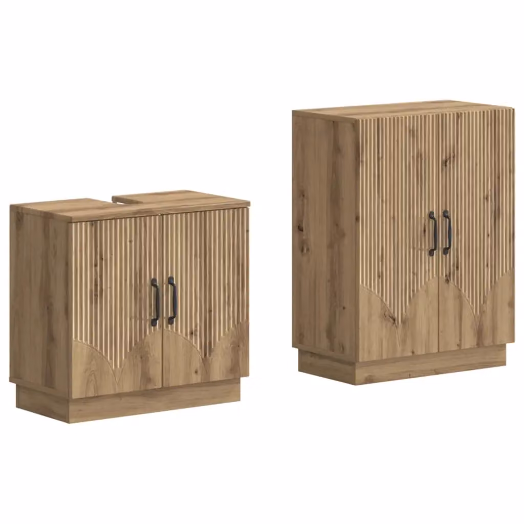 Set di mobili da bagno vidaXL composto da mobile lavabo e mobile contenitore in legno rovere marrone opaco, design moderno e freestanding – 2