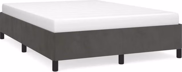 Letto matrimoniale moderno in velluto grigio con struttura in legno e doghe, L/P/H: 140 x 200 x 35 cm