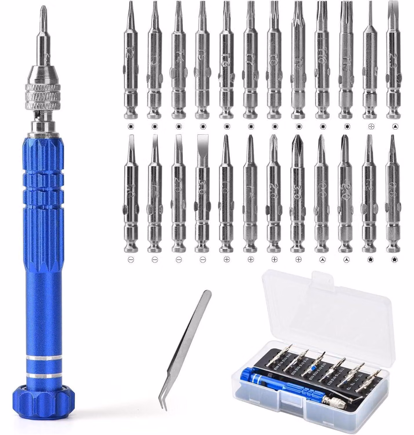 Set di 26 cacciaviti di precisione mini, ideale per telefoni cellulari, occhiali, orologi, elettronica e gioielli, con punte in acciaio CRV