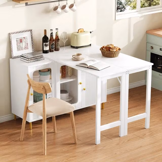 Madia sideboard con piano pieghevole ed estensibile 116x40x78;5 cm in MDF bianco