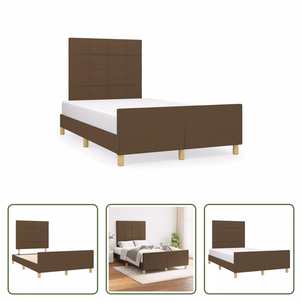 The Living Store Struttura letto con testiera in tessuto marrone scuro 120x190 cm