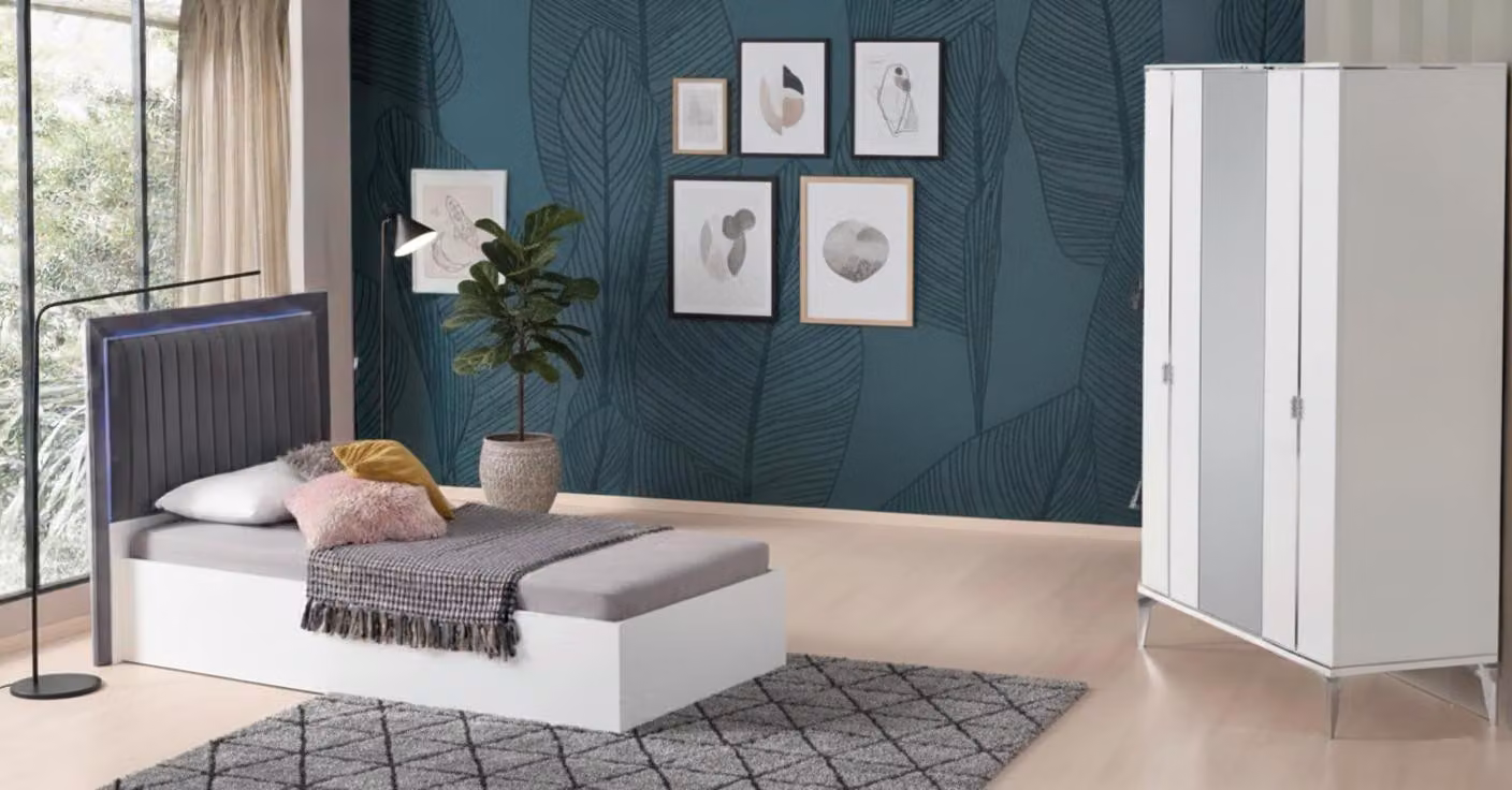 Set moderno per camera da ragazzo, 2 pezzi – Letto e armadio di design