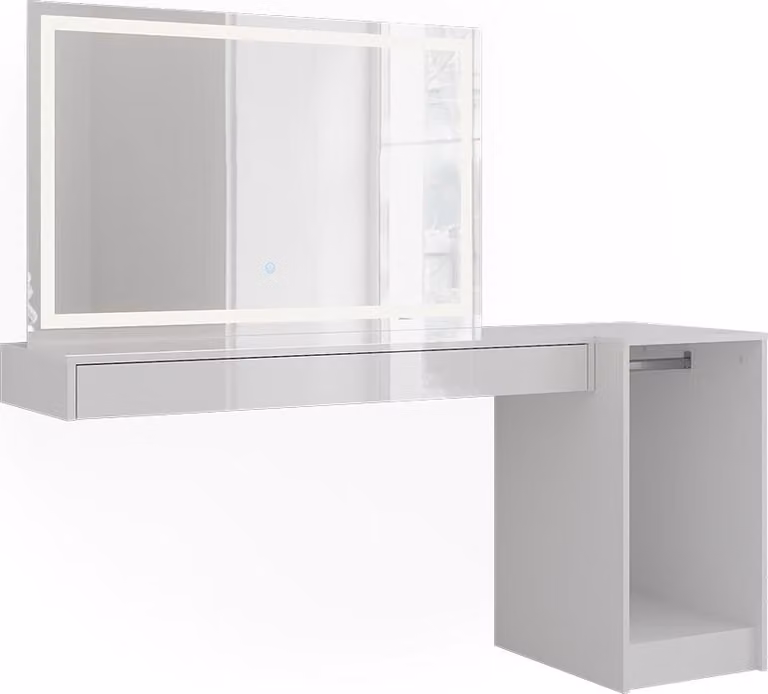 Tavolo da toeletta Vicco Sherry Bianco 160.2 cm con specchio LED e modulo con barra appendiabiti, Model 59573