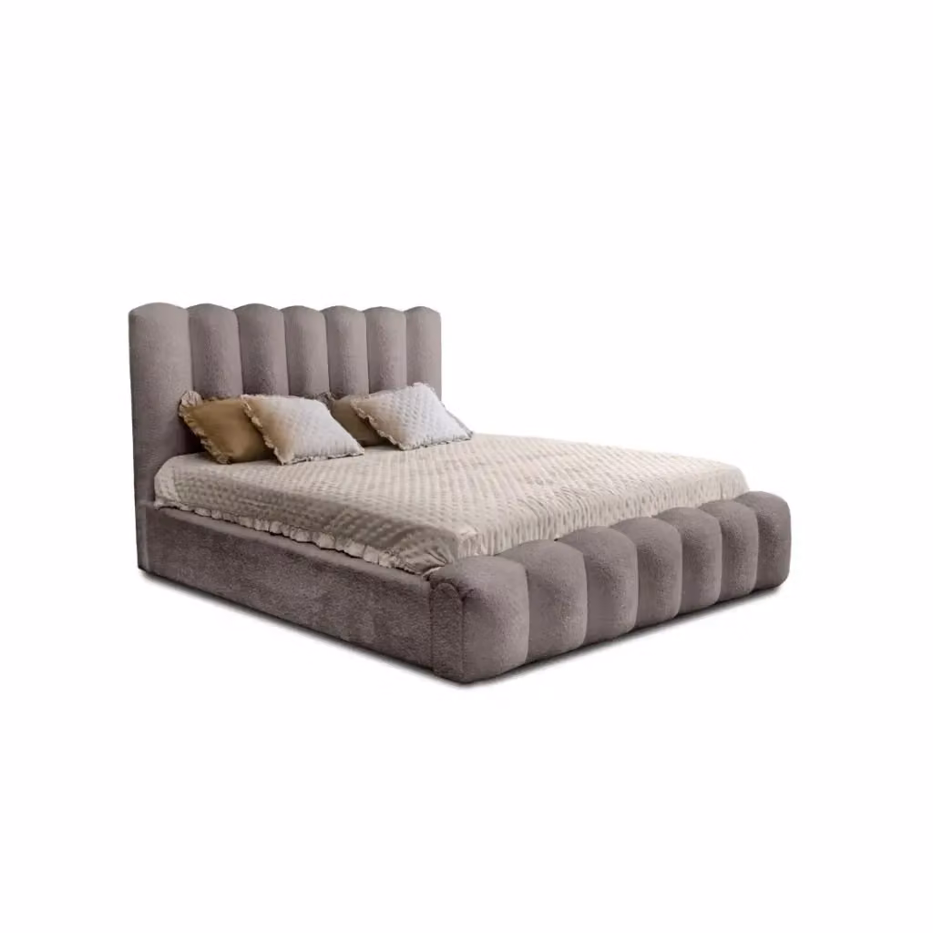 Letto contenitore BADJA Meublorama in tessuto bouclé color beige e grigio con rete sollevabile L/P/H: 180 x 200 x 120 cm – 2