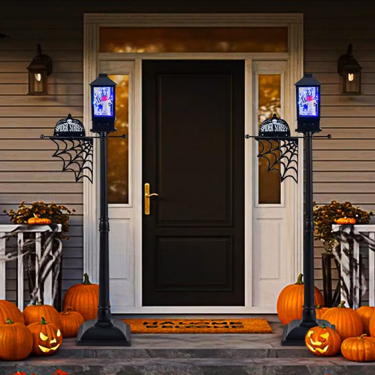 Costway Lampione da interno per Halloween con luci LED RGB a 6 colori, attivato dal suono, Nero, Altezza: 155 cm
