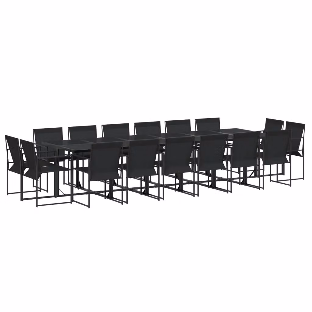 Set da pranzo da giardino vidaXL nero con tavolo rettangolare in vetro e sedie in rattan e metallo – 2