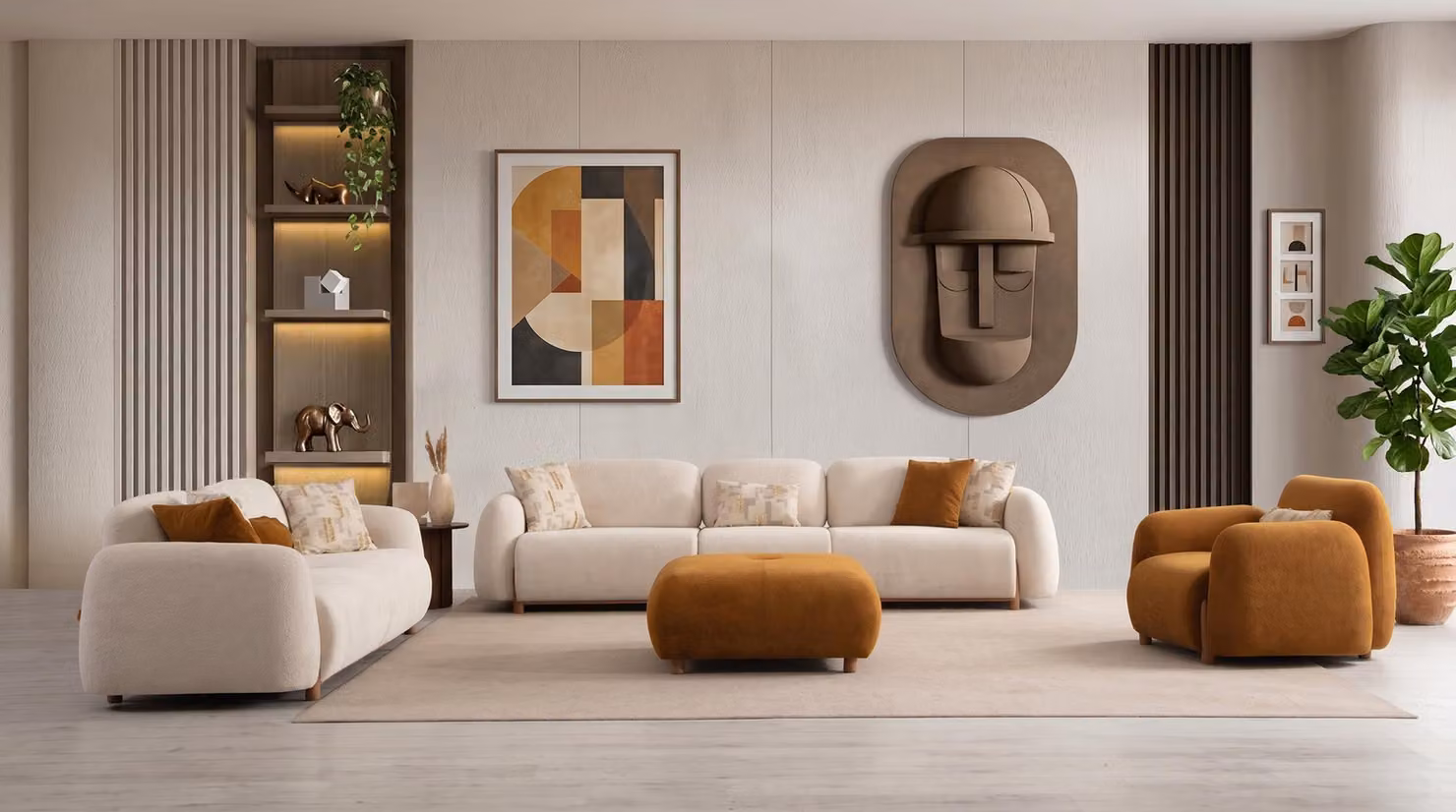 Wohnzimmer Set Zwei 3 Sitzer Sofa Sessel Modern Beige Luxuriös