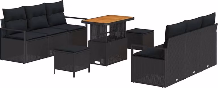 Set Divano da Giardino con archiviazione 9 pcs Nero Poly Rattan