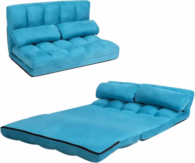 Divano Letto Pieghevole Costway con 2 Cuscini e Schienale Regolabile a 6 Livelli, Ideale per Soggiorno o Camera da Letto, Blu – 1