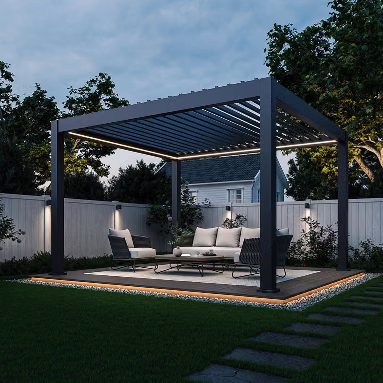 Pergola Weide Prestige in alluminio 3,6x4 m con tetto a lamelle, LED inclusi